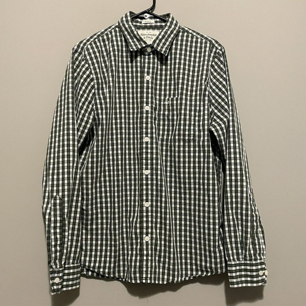 Abercrombie & Fitch Shirt Men's Large Green Long Sleeve Plaid Muscle Fit Y2K